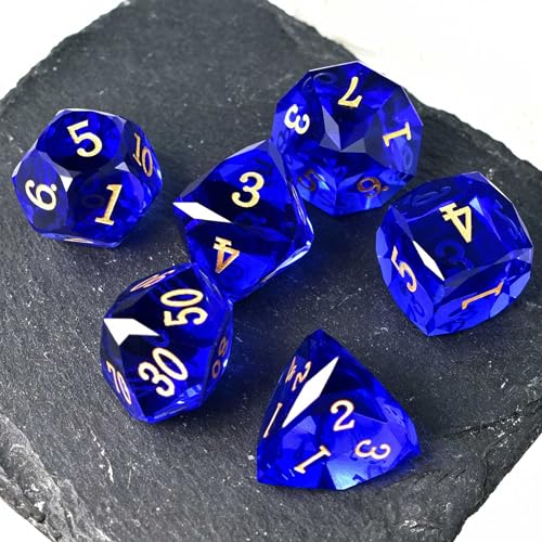 Prism Stone Dice Set D&D, 7-Piece Crystal Glass Gemstone DND Dice Set, Polyhedral RPG Crystal Dice for Dungeons and Dragons, Stone D4 D6 D8 D10 D% D12 D20 Dice - color: Prism Blue