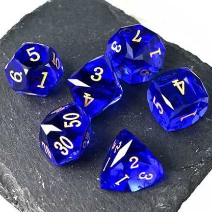 Prism Stone Dice Set D&D, 7-Piece Crystal Glass Gemstone DND Dice Set, Polyhedral RPG Crystal Dice for Dungeons and Dragons, Stone D4 D6 D8 D10 D% D12 D20 Dice - color: Prism Blue