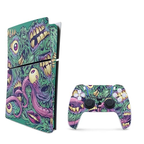 MightySkins Skin Compatible with Playstation 5 Slim Digital Edition Bundle - Eyes and Teeth | Protective, Durable, and Unique Vinyl Decal wrap Cover | Easy to Apply | Made in The USA - color: Eyes And Teeth, size: Playstation 5 Slim Digital Edition With C