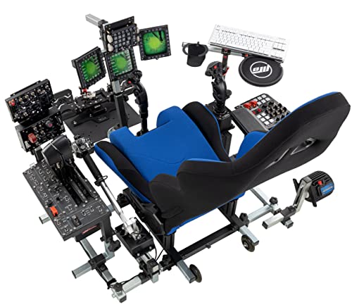 SimFab Modular Flight Simulator Pit For Combat Simulation. DCS Edition. Compatible With Thrustmaster Warthog, WinWing, VirPil, VKB And Alike Controls. Upgradable To General Aviation or Sim Racing - color: blue seat
