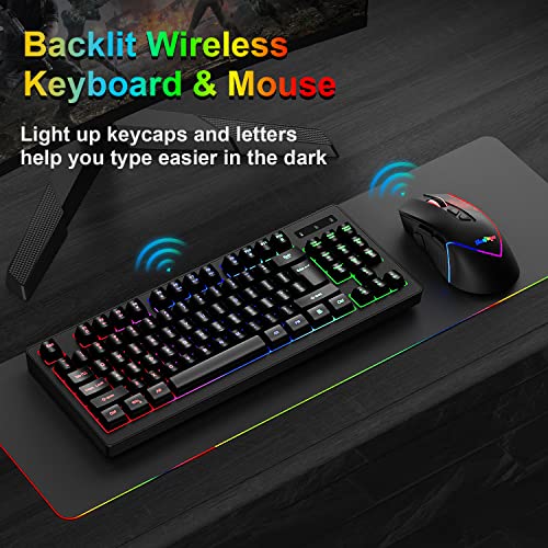 BlueFinger Wireless Keyboard and Mouse Combo, Long Lasting Rechargeable Battery 87 Keys RGB Rainbow Backlit Gaming Keyboard & Ergonomic Light Up Gaming Mouse for Mac Laptop Computer PC Gamer - color: Black