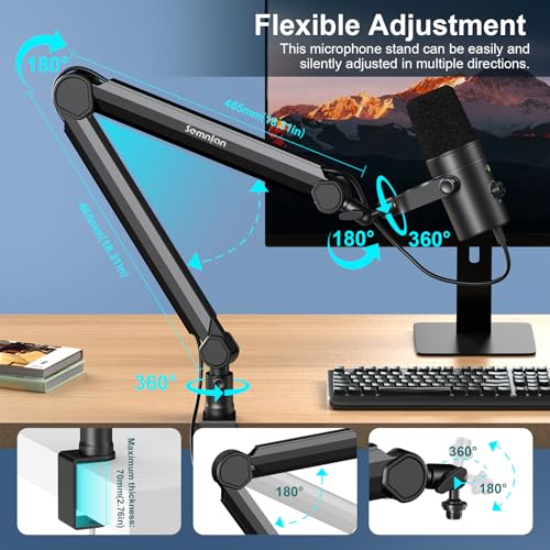 Microphone Arm,SEMNLAN LM08 Desk Adjustable Mic Boom Arm Stand,Suitable For Blue Yeti,Snowball iCE, HyperX QuadCast,SoloCast,Elgato Wave,Etc