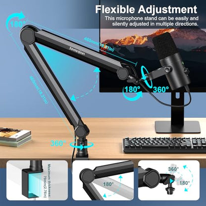 Microphone Arm,SEMNLAN LM08 Desk Adjustable Mic Boom Arm Stand,Suitable For Blue Yeti,Snowball iCE, HyperX QuadCast,SoloCast,Elgato Wave,Etc
