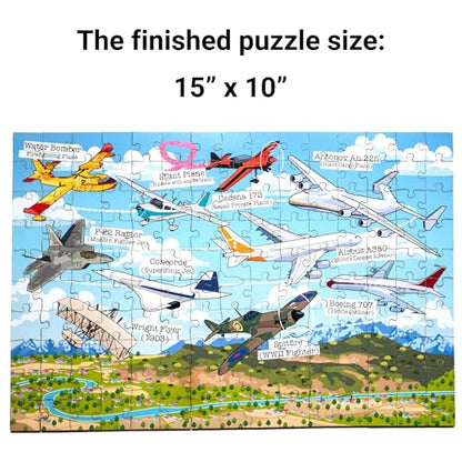 History of Airplanes Wooden Jigsaw Puzzle – 152 Pieces – Educational Aviation Puzzle for Kids (Ages 6–12) – Learn Famous Planes from Wright Flyer to Modern Jets – STEM Gift for Boys & Girls
