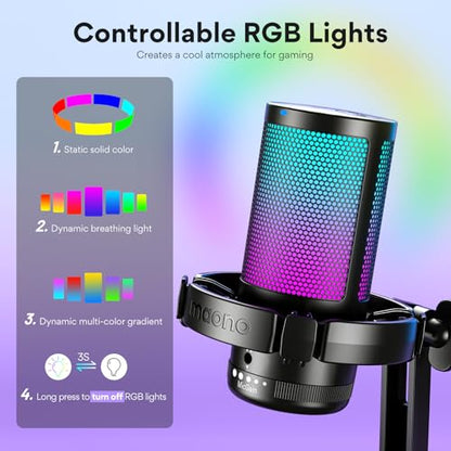 MAONO USB Gaming Microphone with Boom Arm Microphone Stand: Noise Cancellation Condenser Mic Kit with RGB Lights,for Streaming Recording Podcast Chat Twitch YouTube Discord DGM20+BA20 Black