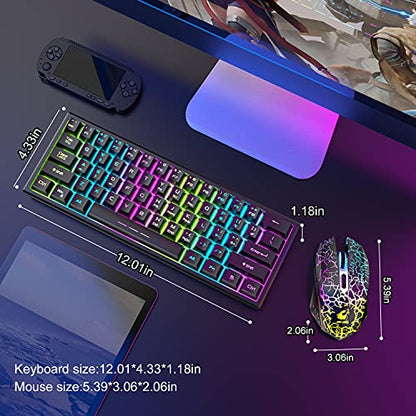 60% Mechanical Gaming Keyboard Mini 68 Keys Anti-Ghosting Wired Type C Chroma RGB 18 Backlit Effects,Lightweight Gaming Mosue 6400DPI Honeycomb Optical,128 PBT Pudding Keycaps for PC Gamers(White)