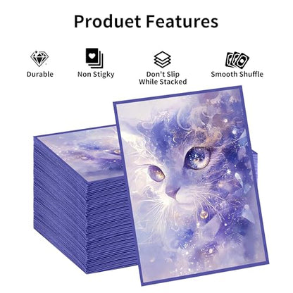 MTG Card Sleeves, Ultra Clear Front & Matte Finish Back, 100 Count Standard Size Matte Art Sleeve for Magic The Gathering - color: Blue Cat