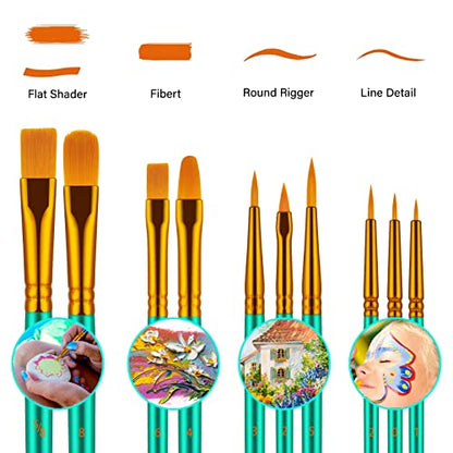 Paint Brushes Set, 20 Pcs Paint Brushes for Acrylic Painting, Oil Watercolor Acrylic Paint Brush, Artist Paintbrushes for Body Face Rock Canvas, Adult Drawing Arts Crafts Supplies, Green - color: Green