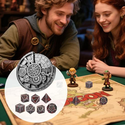 Silver Gear Fingertip Gyro + 7pcs Bloodstained Silver Polyhedral Metal DND Dice Set, Metal Dice Spinner Set, DND Starter Set, Christmas D&D Gifts with Gift Box, Role Playing Board Game Accessories - color: Bloodstained Silver