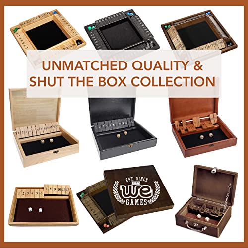 WE Games Shut the Box Dice Game - Classic Table Top Board Game for Adults and Families, Old World Wooden Box, 8.75 in. Travel Size, Walnut Stained Wood, 9 Numbers