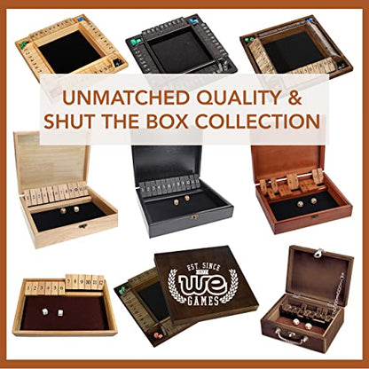 WE Games Shut the Box Dice Game - Classic Table Top Board Game for Adults and Families, Old World Wooden Box, 8.75 in. Travel Size, Walnut Stained Wood, 9 Numbers