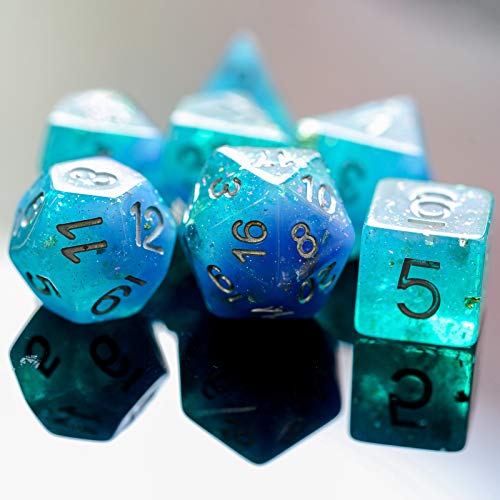 Blue DND Dice Set Glitter Polyhedral Dice Set D&D for Tabletop Games | Leather Storage Bag, DM Gift, for Dungeons and Dragons Role Playing Games - color: Glitter Blue/Green