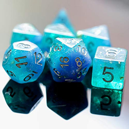Blue DND Dice Set Glitter Polyhedral Dice Set D&D for Tabletop Games | Leather Storage Bag, DM Gift, for Dungeons and Dragons Role Playing Games - color: Glitter Blue/Green