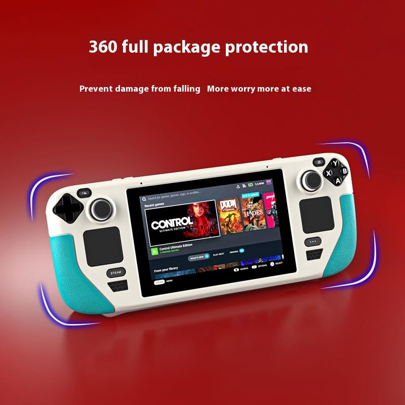 Steam Deck Protective Case - Lightweight Shockproof Silicone Cover with Anti-Slip Grip | Full Body Protection for Valve Gaming Console | Travel-Friendly Case & Accessories (White + Blue) - color: White + Blue