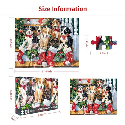 Christmas Puzzle 100 Piece Puzzles for Kids, Christmas Dogs Puzzle 100 Pieces Christmas Puppies Puzzle 100 Piece Puzzles for Adults Christmas Puzzle Puppies Puzzles for Kids Ages 6-10 Brain Teaser - color: Christmas Dogs