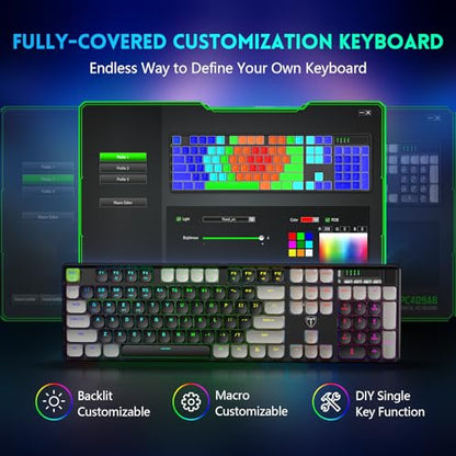 RisoPhy Wireless Mechanical Keyboard Gaming, Low Profile Bluetooth/ 2.4G/ USB-C/Keyboard with Smooth Red Switches, RGB Light up Backlight Rechargeable Clicky Keyboard for Computer PC Mac Gamer