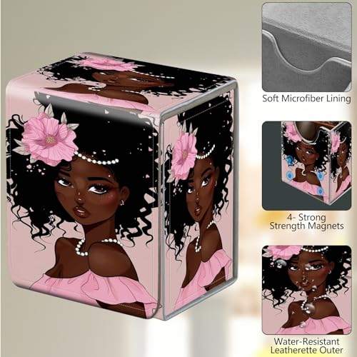 Card Deck Box, Card Storage Box Fits 100+ Single Sleeved Cards, Large Capacity PU Leather Card Storage Box with Strong Magnet for Magic Commander TCG CCG, African American Afro Women - color: African American Afro Women