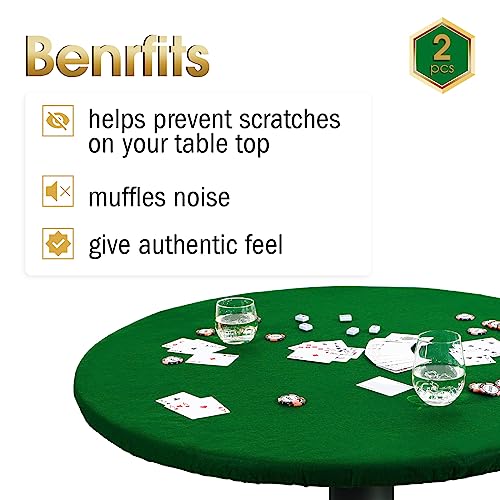 Tegeme 2 Pcs Felt Table Cover for Game Round Felt Card Tablecloth Elastic Poker Tabletop 36 to 48 Inch Poker Table Cover Protector Poker Mat for Table, Green