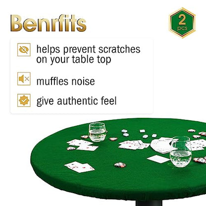 Tegeme 2 Pcs Felt Table Cover for Game Round Felt Card Tablecloth Elastic Poker Tabletop 36 to 48 Inch Poker Table Cover Protector Poker Mat for Table, Green