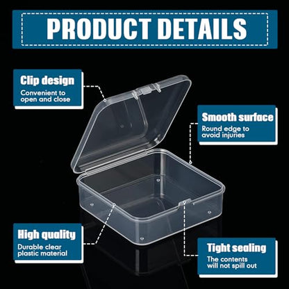 Menkxi 100 Pcs 2.8 x 2.8 x 1 Inch Plastic Bead Storage Containers Box Transparent Boxes with Hinged Lid Clear Bead Organizer Box for Small Items DIY Craft Jewelry Hardware Business Cards Game Pieces