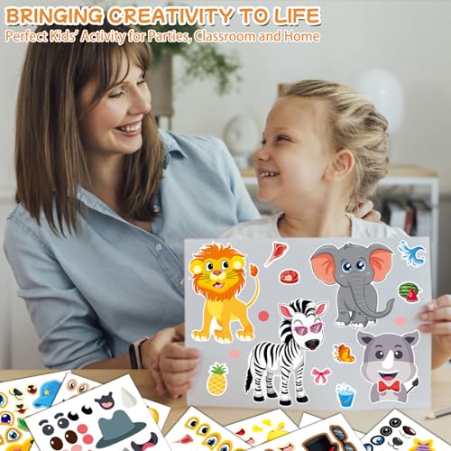 Aowplc 48 Make A Safari Animal Sticker Sheets - Jungle & Zoo Party Favors Supplies - Fun Craft Activities for Kids Ages 3+ - style: Safari Animals