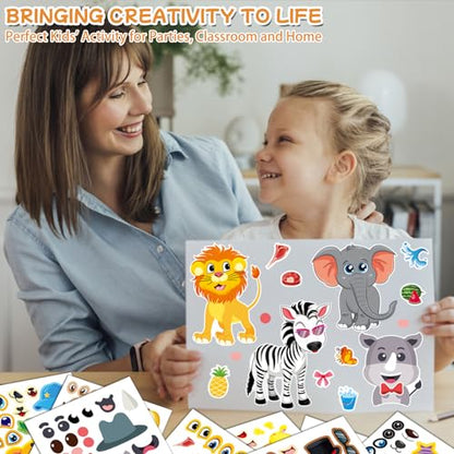 Aowplc 48 Make A Safari Animal Sticker Sheets - Jungle & Zoo Party Favors Supplies - Fun Craft Activities for Kids Ages 3+ - style: Safari Animals