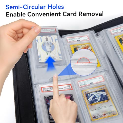 Graded Card Binder, Holds 40 PSA Slabs, 4 Pocket Slab Binder for PSA CGC CSG Slabs, Premium Ringless Zipper Card Collection Album,gray-black - color: Graded Card Binder-40 Pockets, size: 4 Pocket