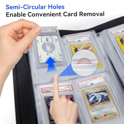 Graded Card Binder, Holds 40 PSA Slabs, 4 Pocket Slab Binder for PSA CGC CSG Slabs, Premium Ringless Zipper Card Collection Album,gray-black - color: Graded Card Binder-40 Pockets, size: 4 Pocket