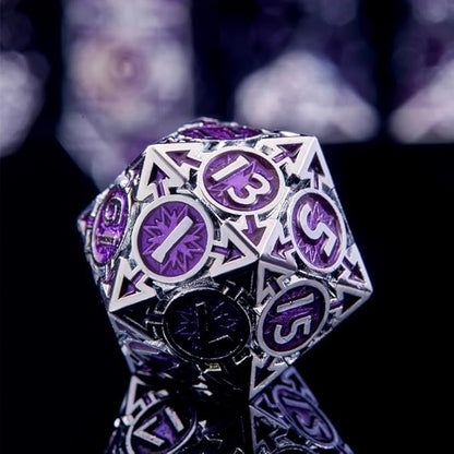 Metal DND Dice Set - High Artistic Making Dungeons and Dragons Dice, Large Weighted Metallic D&D Dice Sets - Polyhedral Role Playing Dice for MTG RPG, Silver Purple D and D Dice with DND Gift Box - color: Silver-purple