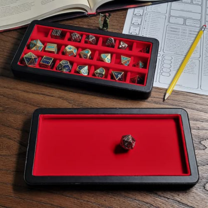 Forged Dice Co. Reliquary Large Divided Dice Case with Dice Tray for Polyhedral Dice Sets - 21 Felt-Lined Chambers - Magnetic Lid Closure - Metal Dice Storage Box - Red - color: Red