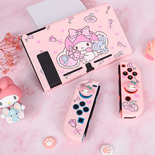 DLseego Cute Rabbit Switch Protective Case Dockable Soft Silicone Shell Shockproof Scratch Resistant Cover Joy Con Skin with 4PCS Lovely Thumb Grips Caps - color: Pink Rabbit