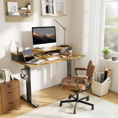 Agilestic 55 x 24 Inches Height Adjustable Electric Standing Desk with 2 Drawers, Stand Up Electric Desk Adjustable Height, Sit Stand Computer Gaming Table with Splice Board, Rustic Brown - color: Rustic Brown, size: 55 x 24 Inches with 2 drawers