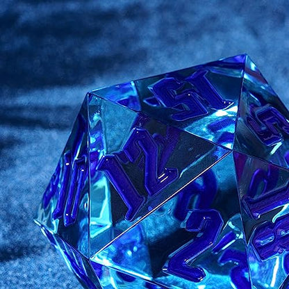 55mm 20 Sided DND Dice, Giant D20 D&D Polyhedral Dice Large D20 with Die Gift Box for Dungeons and Dragons, RPG Table Games (Transparent Blue/Blue Numbers) - color: Transparent Blue/Blue Numbers