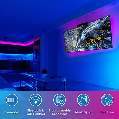CLEANLIFE Smart LED Strip Light, RGB/3000K, WiFi & BLE, USB, 12.3 ft | App-controlled, dimmable, Bluetooth pairing, mounting hardware incl., for under-cabinet & TV backlight use, 15,000 hr life - size: 12.3 Ft