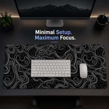 Topographic Gaming Mouse Pad 35.4x15.7 Inch, 0.12 Thickness, Extended Full Desk Mat, Non-Slip Rubber Base, Water Resistant Surface, Black Mousepad for PC Gaming, Office, E-Sports - color: Black Topographic Map