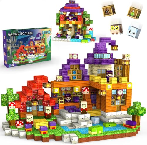 Magic Forest Magnetic Blocks Set for Creative Construction | 300 Pcs Building Toys with 48 Patterns - 0.8" Pixel Sensory Cubes- Birthday Gift for Kids 3-8 - style: Magic Wizard 300