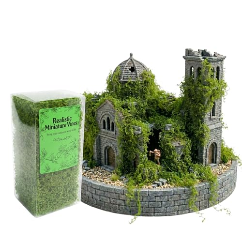 Realistic Miniature Vines - Hanging Moss Scenery for Diorama Supplies & Model Building - Mini Miniature Plants for Rainforest, Dollhouse, Fairy Gardens, Crafts DIY, Tabletop Wargaming (Natural Green) - color: Green