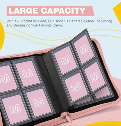 Toploader Binder,4-Pocket Side Load Trading Card Album, Holds 128 Cards | Top Loader Binder with Double-Sided Pockets for MTG, Sports Cards, Top Loader Storage（4 Pink） - color: 4Pink4