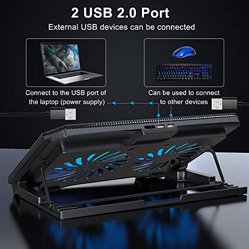 LIENS Laptop Cooling Pad with Adjustable Height Two 5.1 Inches Fan 2 USB Ports Suitable for 12"-15.6" Laptops（Black） - color: black