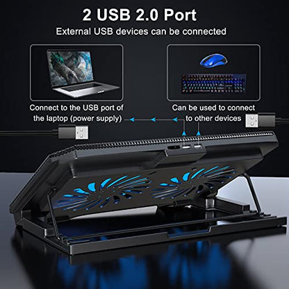LIENS Laptop Cooling Pad with Adjustable Height Two 5.1 Inches Fan 2 USB Ports Suitable for 12"-15.6" Laptops（Black） - color: black