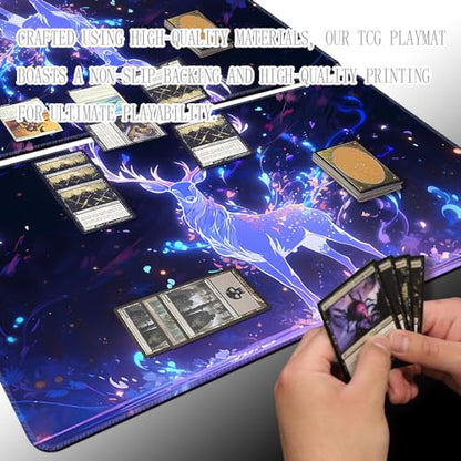 Board Game 14x24in MTG Playmat Compatible for OCG CCG RPG TCG Playmats (Blue Deer 2) - color: Blue Deer 2