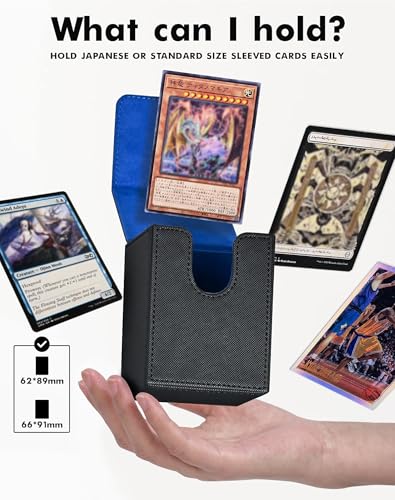 ZLCA Card Deck Box for MTG Yugioh TCG, Card Storage Box | with Dividers Holds 100+ Sleeved Cards, Premium Card Deck Case Compatible with CCG Trading Cards (Black&Blue,Puzzle) - color: Black&Blue