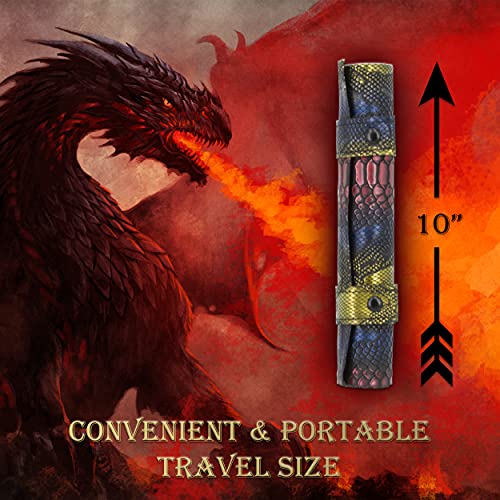 CASEMATIX Dice Rolling Tray and Dice Mat with 7 Included Roleplaying Dice Compatible with DND and Other Games - Scroll Rolling Tray and Travel Dice Holder for Storing up to 14 Game Dice