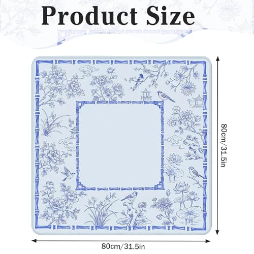 Britimes Mahjong Mat with Black Carrying Bag,31.5"x31.5", Floral Bird | Blue Non-Slip Noise Reduction Gaming Mat Rubber Multi Purpose Game Table Cover for Mahjong Card Dominoes Board Tile Games - color: Blue Bird Flowers