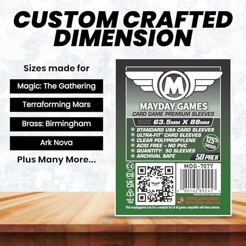 MayDay Games 63.5x88mm Card Sleeves Premium Bundle (4x50 Pack, 200 Sleeves) – 90 Micron Clear Polypropylene, Acid-Free & PVC-Free, Board Game Card Protection – SKU MDG-7077
