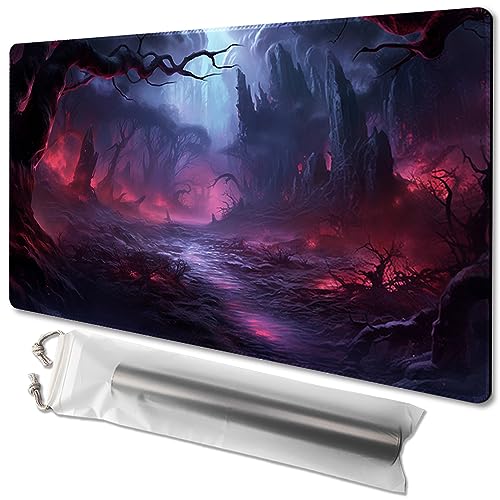 MTG Playmat Size 24x14in Free Storage Bags Non-Slip Backing, Ideal for Card Game Enthusiasts TCG Playmat (Crimson Forest) - color: Crimson Forest