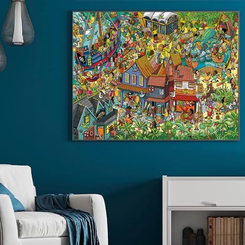 Jigsaw Puzzles for Adults, 1000 Pieces Pirate Park Puzzle, Cartoon Painting Challenging Puzzles for Family Activity Game Nights Gifts Fidget Stress Relief - color: Pirate Park