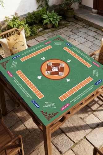 Mahjong Mat for Table, 31.5x31.5Inch American Mahjongg Table Mat (Green) | Anti-Wrinkle&Foldable Neoprene Mahjongg Travel Mat for Table with Learning Rule, Anti-Slip Noise Reduction Includes Carry Bag - color: Green