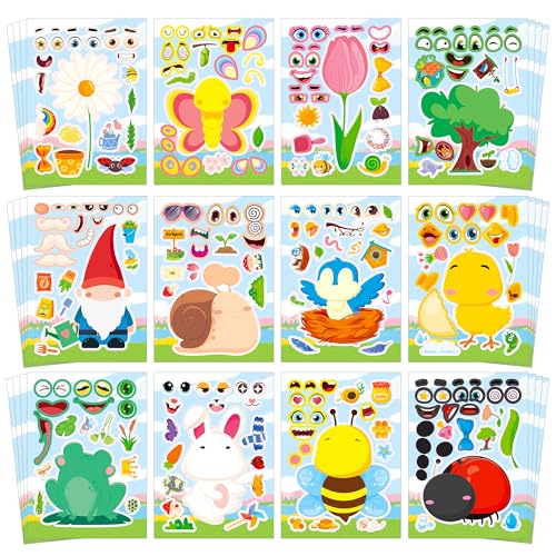 Aowplc Spring Make-a-Face Stickers for Kids 48 Sheets Mix 'n Match Cute Spring Crafts & Party Favors - style: Spring Garden