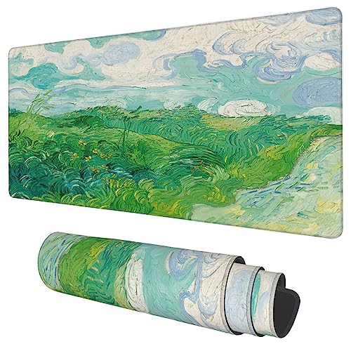 Desk Mat, Field Landscape Oil Painting Extended Gaming Mouse Pad Large, 35.4"x15.7" Big Mouse Pad with Non-Slip Base and Stitched Edge, Long Computer Keyboard Mouse Mat for Home Office Work - color: Field Landscape Oil Painting, size: 15.7" x 35.4"